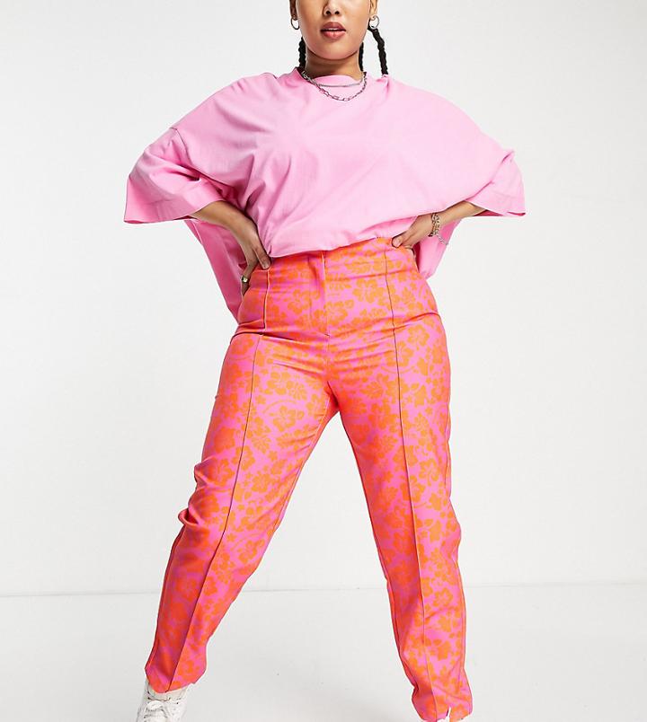 Collusion Plus Low Rise Slim Pants In Hibiscus-pink