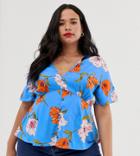 Influence Plus Tea Blouse In Blue Floral - Blue