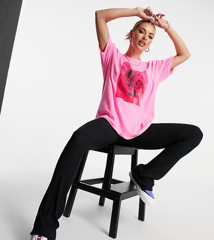 Asyou Oversized T-shirt With Graphic In Neon Pink