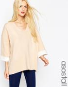 Asos Tall Sweater In Bonded Knit With Deep V-neck - Nude