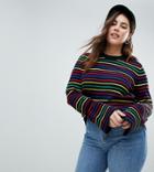 Asos Curve Sweater With Rainbow Stripe And Fluted Sleeve - Multi