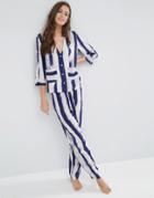 Asos Brushed Stripe Shirt & Long Leg Pyjama Set - Multi