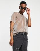 Asos Design Relaxed T-shirt In Metallic Mesh-neutral