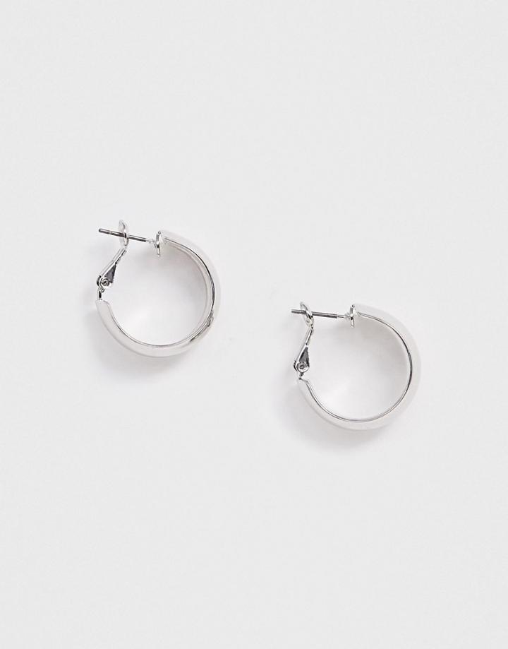 Asos Design Thick Hoop Earrings In Silver Tone