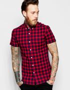 Asos Skinny Shirt In Navy Check With Short Sleeves - Red