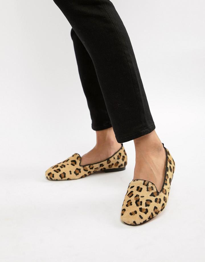 Asos Design Leo Leather Ballet Flats In Leopard-multi