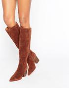 Asos Carina Suede Pointed Slouch Knee High Boots - Brown