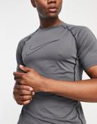 Nike Training Pro Dri-fit Slim Fit T-shirt In Gray
