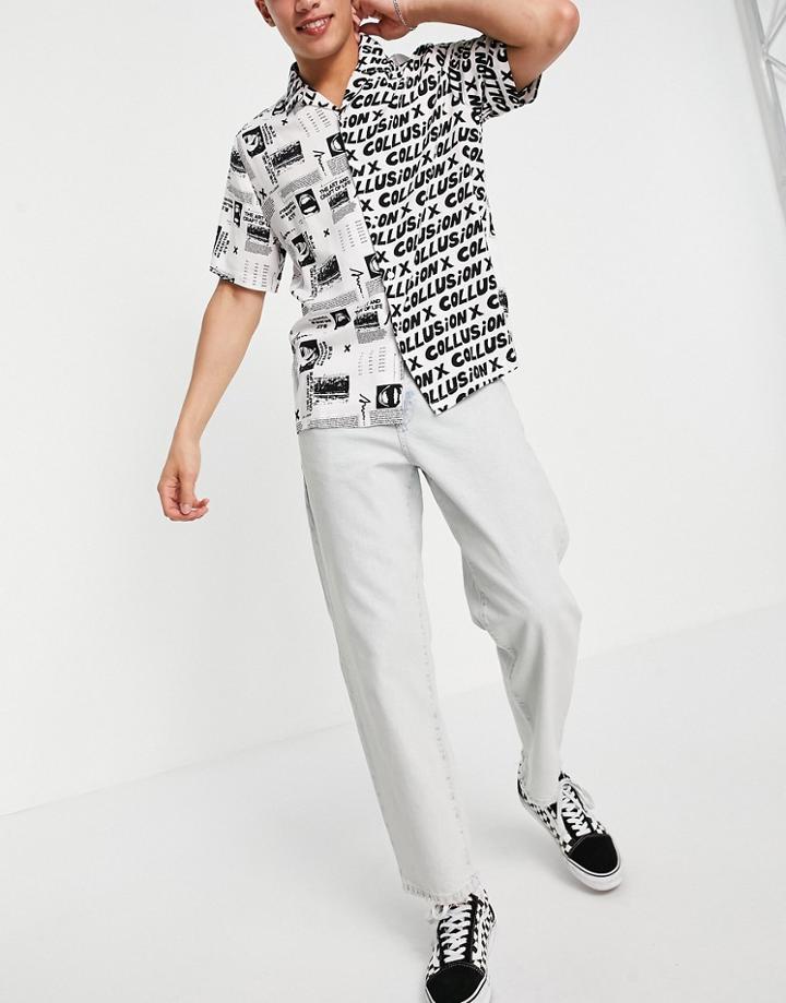 Asos Design Baggy Cropped Jeans In Bleach Wash With Destroyed Hem-blues