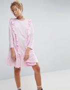 Asos Cotton Smock Dress With Frill Detail - Pink