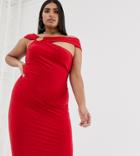 Club L London Plus Midi Bodycon Dress With Hardware Back Detail In Red