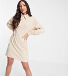 Threadbare Tall Long Sleeve Polo Shirt Mini Dress In Sand-neutral