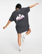 Night Addict Oversized T-shirt Dress With Back Print-black