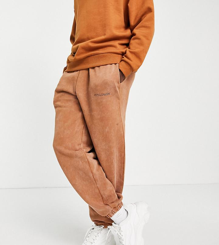 Collusion Oversized Sweatpants In Brown Acid Wash - Part Of A Set