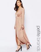 Lipstick Boutique Petite Maxi Dress With Plunge Neck And Thigh Split - Nude