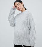 Asos Design Maternity Chunky Sweater In Rib With Crew Neck - Gray