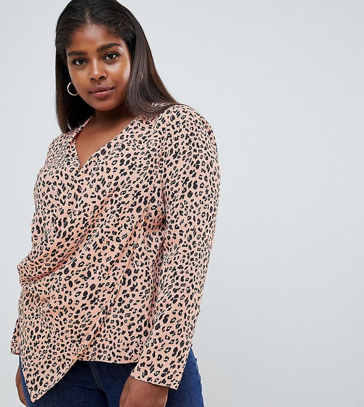 Asos Design Curve Top With Wrap Plunge Neck - Multi