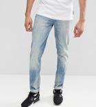 Asos Tall Stretch Slim Jeans In Mid Wash Vintage With Abrasions - Blue