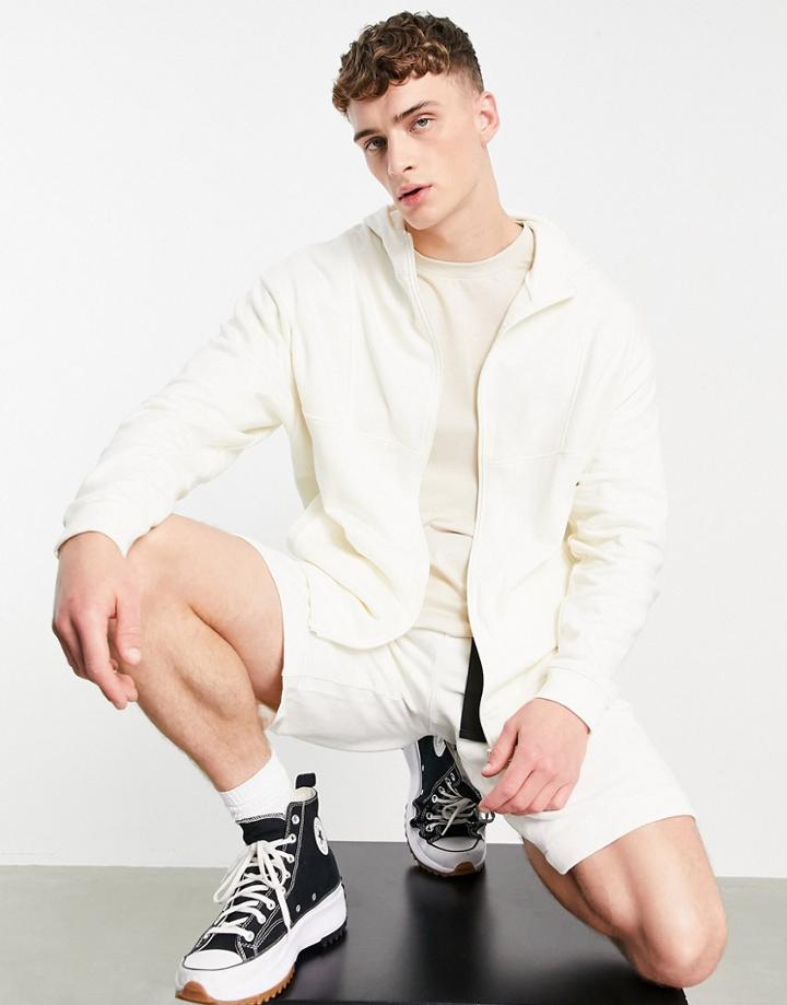 Asos Design Oversized Zip Up Hoodie In White - Part Of A Set