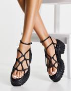 Asos Design Frequent Premium Strappy Sandals In Black