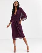 Asos Design Kimono Midi Dress In Linear Sequin-purple