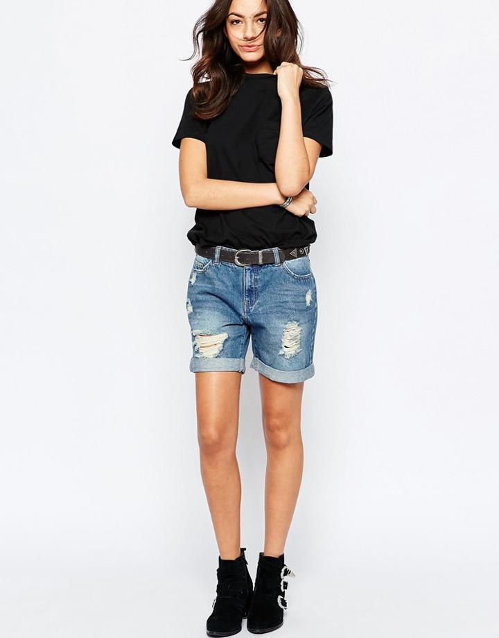J.d.y Destroyed Boyfriend Denim Shorts - Blue