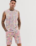 Asos Design Two-piece Skinny Denim Short In Floral Print-multi