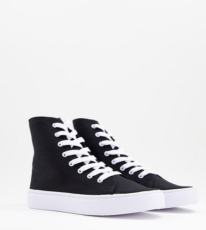 Asos Design Wide Fit Daz Canvas High Top Sneakers In Black