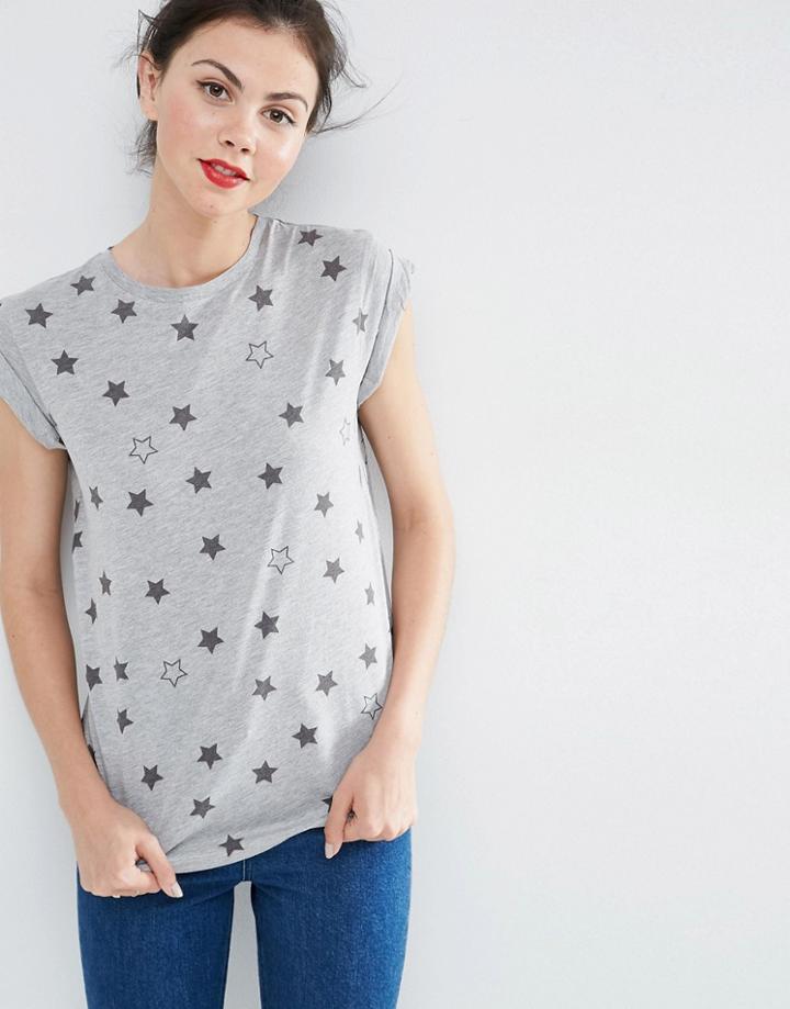 Asos Boyfriend T-shirt With Star Sublimation Print - Gray Marl
