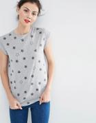 Asos Boyfriend T-shirt With Star Sublimation Print - Gray Marl