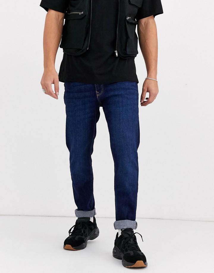 Bershka Slim Fit Jeans In Dark Blue
