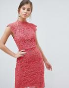 Chi Chi London Scallop Lace Pencil Dress - Pink