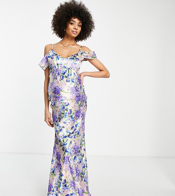 Hope & Ivy Maternity Cold Shoulder Maxi Dress In Blue Floral