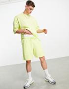 Asos Design Coordinating Oversized Pique Shorts In Washed Out Lime-green