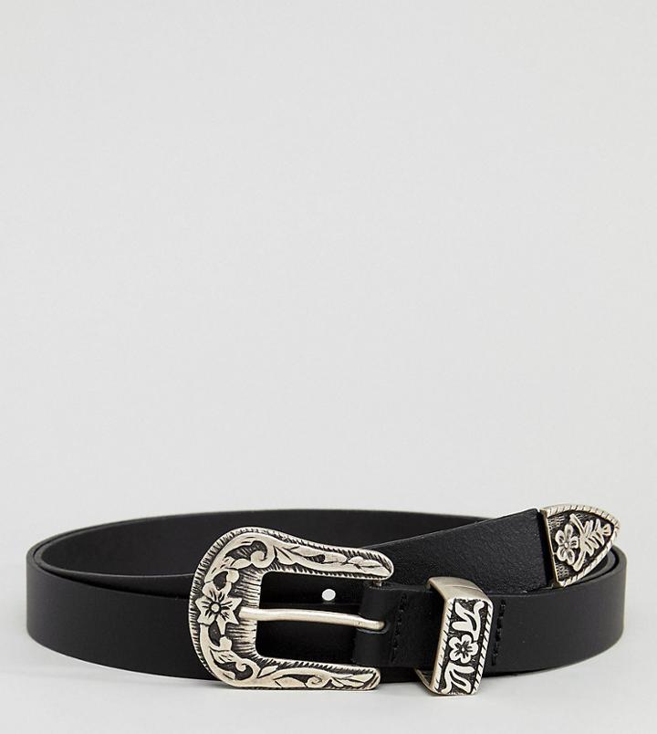 Asos Plus Slim Leather Western Belt - Black