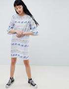 Daisy Street Shift Dress With Frill Sleeve In Elephant Print - Blue