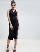 Asos Design Twist Detail Midi Dress - Black