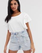 Allsaints Noja T-shirt With Broderie Sleeve - White