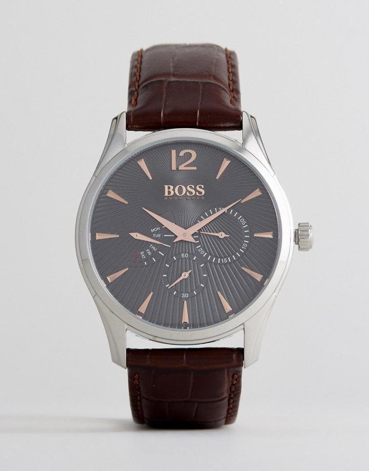 Boss By Hugo Boss 1513490 Commander Chronograph Leather Watch In Black - Black
