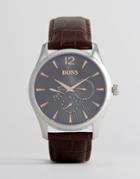 Boss By Hugo Boss 1513490 Commander Chronograph Leather Watch In Black - Black