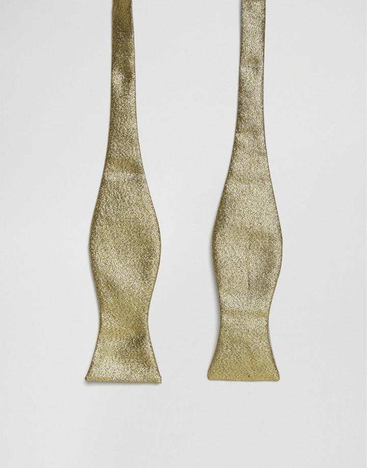 Asos Reversible Self Bow Tie In Gold And Silver - Gold