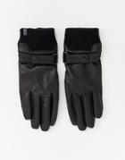 Esprit Smart Leather Gloves In Black - Black