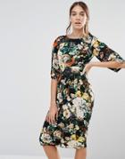 Closet Kimono Sleeve Midi Dress - Black