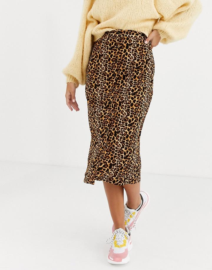Daisy Street Button Front Midi Skirt In Leopard Print