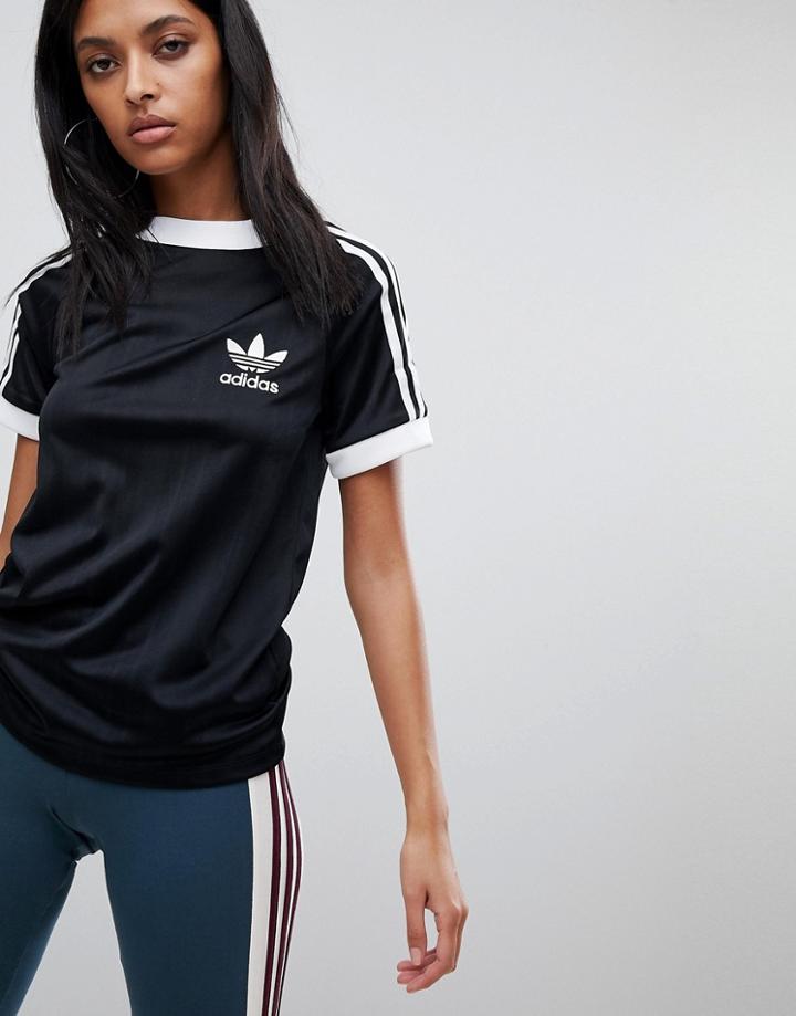 Adidas Originals Three Stripe Polyknit T-shirt In Black - Black