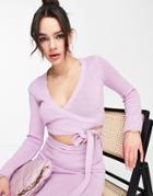 Asos Design Knitted Wrap Top In Lilac - Part Of A Set-purple