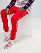 Asos Skinny Joggers In Red With White Piping - Red