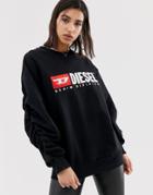 Diesel Denim Division Logo Sweatshirt With Ruched Sleeve Detail - Black