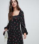 Asos Design Tall Square Neck Mini Skater Dress In Cherry Polka Dot-multi