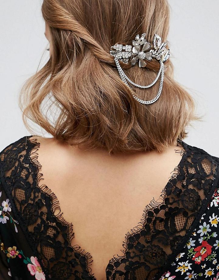 Asos Embellished Jewel & Chain Hair Clip - Multi